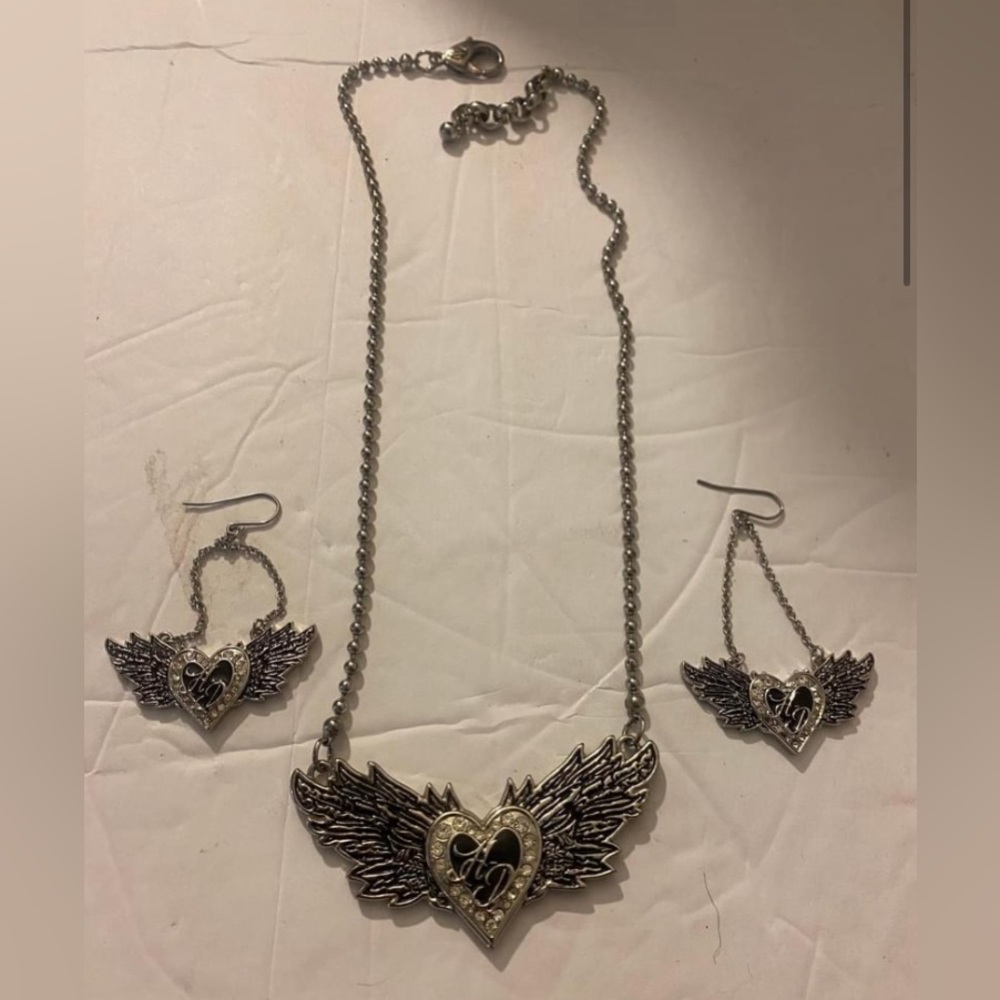 Harley Davidson Necklace And Earring 2 Piece Wing Set